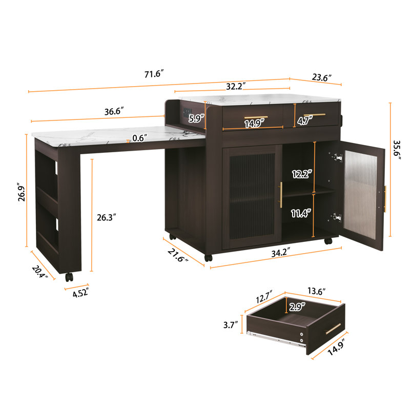 Latitude Run® Jamirrah Kitchen Island with Extendable Table & Reviews ...